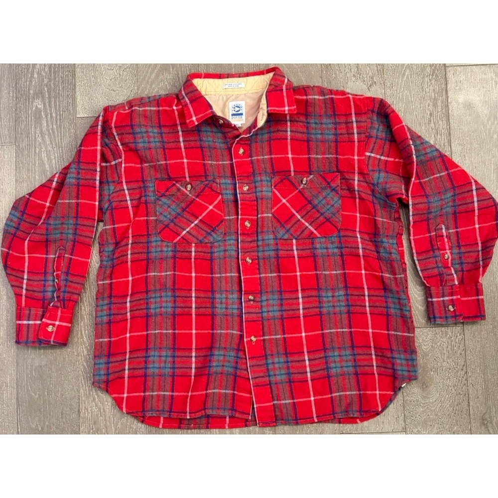 Vintage Arrow Dover XL Red Plaid Wool Blend Quilted Lined Flannel Shirt Jacket